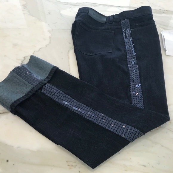 ESCADA SPORT LINDA BLUE SEQUINS CROPPED JEANS SIZE US 8 / 38 NWOTS! - Picture 8 of 16